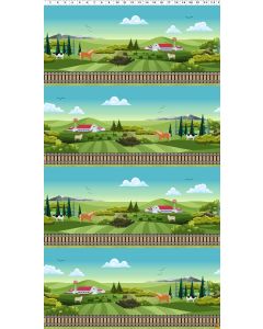 Let's Go!  Pictorial Border Stripe - Clothworks y4464-55