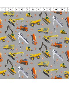 Let's Go!  Construction Vehicles Gray - Clothworks y4465-6