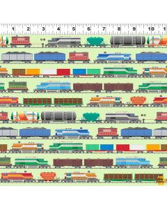 Let's Go!  Trains Light Green - Clothworks y4466-20