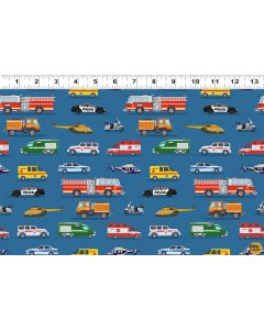 Let's Go!  Rescue Vehicles Dark Blue - Clothworks y4467-30