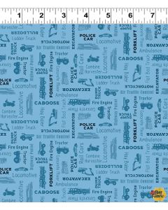 Let's Go!  Words Blue - Clothworks y4471-90