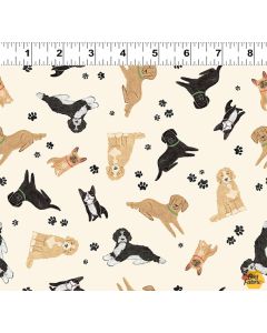 Homebodies: Tossed Dogs Cream -- Clothworks y4666-57 