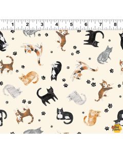 Homebodies: Tossed Cats Cream -- Clothworks y4667-57 