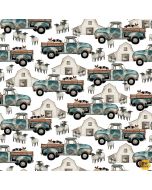 A Beautiful Day: Trucks and Barns Allover Multi - Henry Glass Fabrics 1099-07 