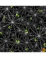Hocus Pocus Halloween Glow -- Spiderwebs with Spiders Glow in the Dark -- Blank Quilting 1580-99 black