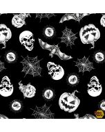 Hocus Pocus Halloween Glow -- Tossed Halloween Motifs Glow in the Dark -- Blank Quilting 1581-99 black