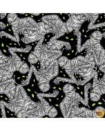 Hocus Pocus Halloween Glow -- Mummies Glow in the Dark -- Blank Quilting 1583-99 black