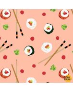 Soho Sushi: Sushi with Chopsticks Coral -- Blank Quilting 1589-30