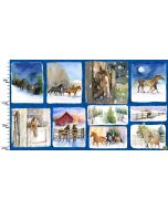 Snowfall on the Range: Patchwork Scenic Horse Panel (2/3 yard) -- 3 Wishes Fabric 19287-blu