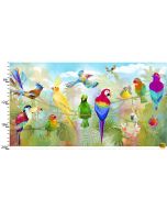 Tropicolor Birds: Bird on a Vine Panel (2/3 yard) -- 3 Wishes Fabrics 19380-panel