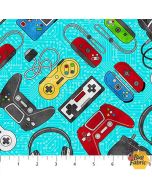 Gaming Zone: Game Controllers Turquoise -- Northcott Fabrics 24570-64 - 1 yard 6" remaining