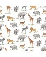 Baby Safari: Baby Animals White -- Northcott Fabrics 24672-10 