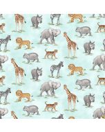 Baby Safari: Baby Animals Turquoise -- Northcott Fabrics 24672-63