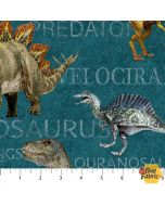 Prehistoric World Stonehenge: Dinosaurs Teal -- Northcott Fabrics 24743-68 