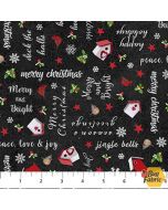 Golden Christmas: Tossed Words Bird Houses -- Northcott Fabrics 25295-99 