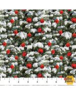 Golden Christmas: Snowy Trees with Bulbs -- Northcott Fabrics 25296-76 