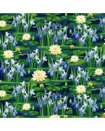 Water Lily Magic: Waterlily and Iris Indigo -- Henry Glass Fabrics 2889-77 indigo