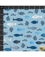 True Blue Sea: Fish -- Stof Fabrics 4502-031 light blue