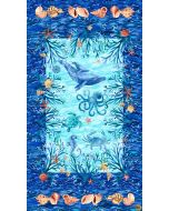 Deep Blue Sea: Sea Creature Panel (2/3 yard) -- Studio E Fabrics 5791p-77 blue