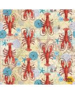 Deep Blue Sea: Lobsters -- Studio E Fabrics 5793-38 sand