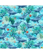 Deep Blue Sea: Whales -- Studio E Fabrics 5794-17 lt blue