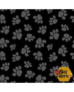 Paw-sitively Awesome Dog: Tossed Paws Black - Studio E Fabrics 7453-99