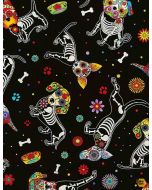 Sugar Skulls: Day of the Dead Dogs - Timeless Treasures Fabrics dog-c4640 black