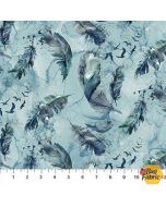 Soar: Bird Feathers Dark Aqua -- Northcott Fabrics dp24584-44 Moody Blues Dark