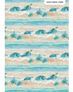 Turtle Bay: Turtles Border Stripe Turquoise Multi -- Northcott Fabrics dp24716-64 - 2 yards 2" remaining