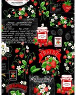 Strawberry Fields: Strawberry Farm Signage -- Timeless Treasures Fabrics Fruit-c1044 black