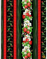 Strawberry Fields: Strawberry Border Stripe -- Timeless Treasures Fabrics Fruit-c1047 black