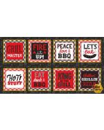 Peace, Love & BBQ: Large Block Panel (2/3 yard) -- Henry Glass Fabric 9505-98 multi