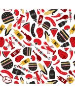 Peace, Love & BBQ: Tossed Picnic Food Multi -- Henry Glass Fabric 9506-8 multi