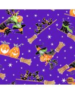 Here We Glow: Flying Witches Purple (Glow in the Dark) -- Henry Glass Fabrics 9536g-53