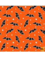 Here We Glow: Tossed Bats Orange (Glow in the Dark) -- Henry Glass Fabrics 9537g-39