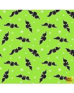 Here We Glow: Tossed Bats Green (Glow in the Dark) -- Henry Glass Fabrics 9537g-69