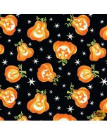 Here We Glow: Tossed Pumpkins Black (Glow in the Dark) -- Henry Glass Fabrics 9540g-93