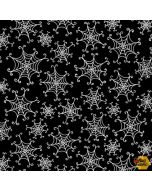 Here We Glow: Tossed Spiderweb Black (Glow in the Dark) -- Henry Glass Fabrics 9542g-90