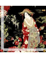 Kyoto Garden: Metallic Japanese Geishas -- Timeless Treasures Fabrics kyoto-cm1665 black -