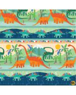 Rainbow Dino: Dino Land Stripe Border -- Michael Miller Fabrics dc10038-teal-d