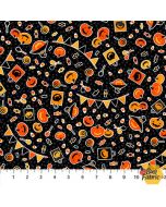 Ghoultide Greetings: Pumpkin Party Black -- Northcott Fabrics 10020-99
