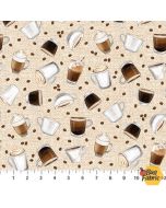 Cafe Culture: Tossed Coffee Cups Light -- Northcott 24486-11 - 1 yard 24" remaining