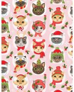 Cozy Holidays: Cat Faces in Holiday Hats -- Timeless Treasures Fabrics Olivia-cd1402 pink