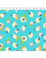 Burr the Polar Bear:  Furry Faces Turquoise -- Susy Bee Textiles 20397-950