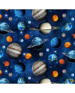 Science & Math: Tossed Planets Blue - Timeless Treasures Fabric space-cd1693 blue