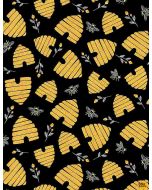 Save The Bees: Bee Hives and Bees Black -- Timeless Treasures bee-c8122 black