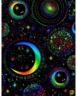 Science & Math: Rainbow Moon and Stars Black -- Timeless Treasures Fun-c7431 black 