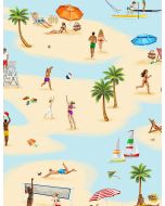 Summer Sports: People Playing on the Beach Scenic -- Timeless Treasures Fabrics GM-c1169 multi