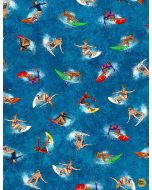 Summer Sports: People Surfing on the Ocean -- Timeless Treasures Fabrics GM-c1170 blue