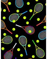 Summer Sports Move Your Body: Tossed Tennis Gear -- Timeless Treasures Fabrics gm-c8778 black